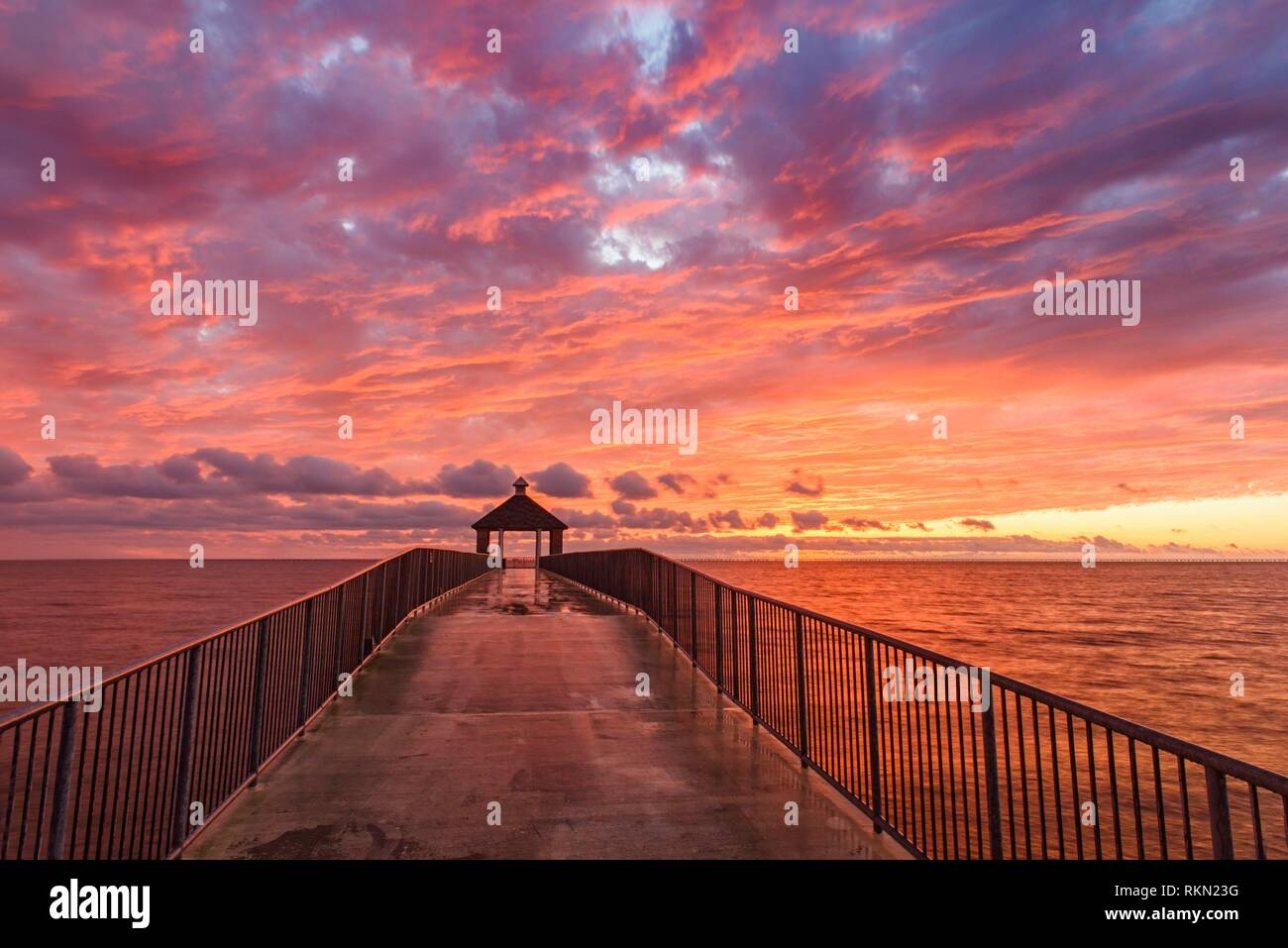 The fishing pier on Lake Pontchartrain at sunset, Fontainebleau State