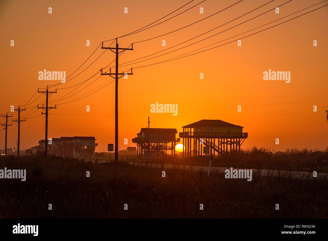 Houses on pillars, Stilt houses, along the Gulf of Mexico coast