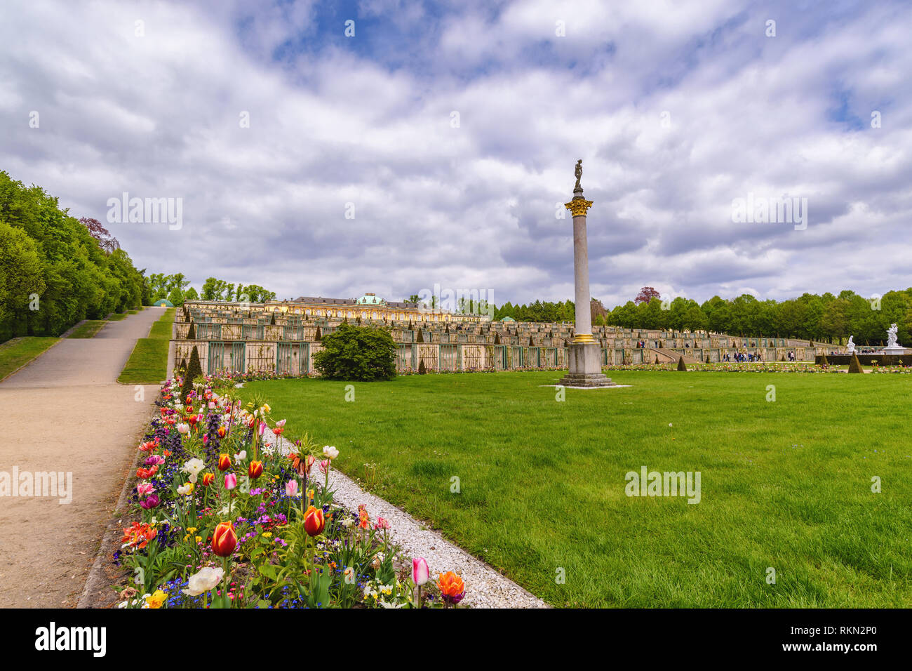 POTSDAM, GERMANY MAY 9, 2017 Potsdam Germany, Sanssouci Palace with flower in garden Stock