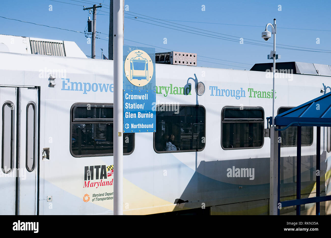 'Empower Maryland Through Transit' Slogan Baltimore Light RailLink Detail Stock Photo