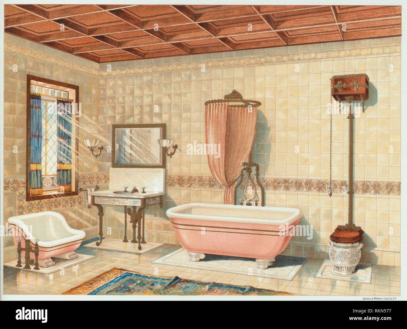 Bathroom interior. Plate 975G. J.L. Mott Iron Works (Publisher