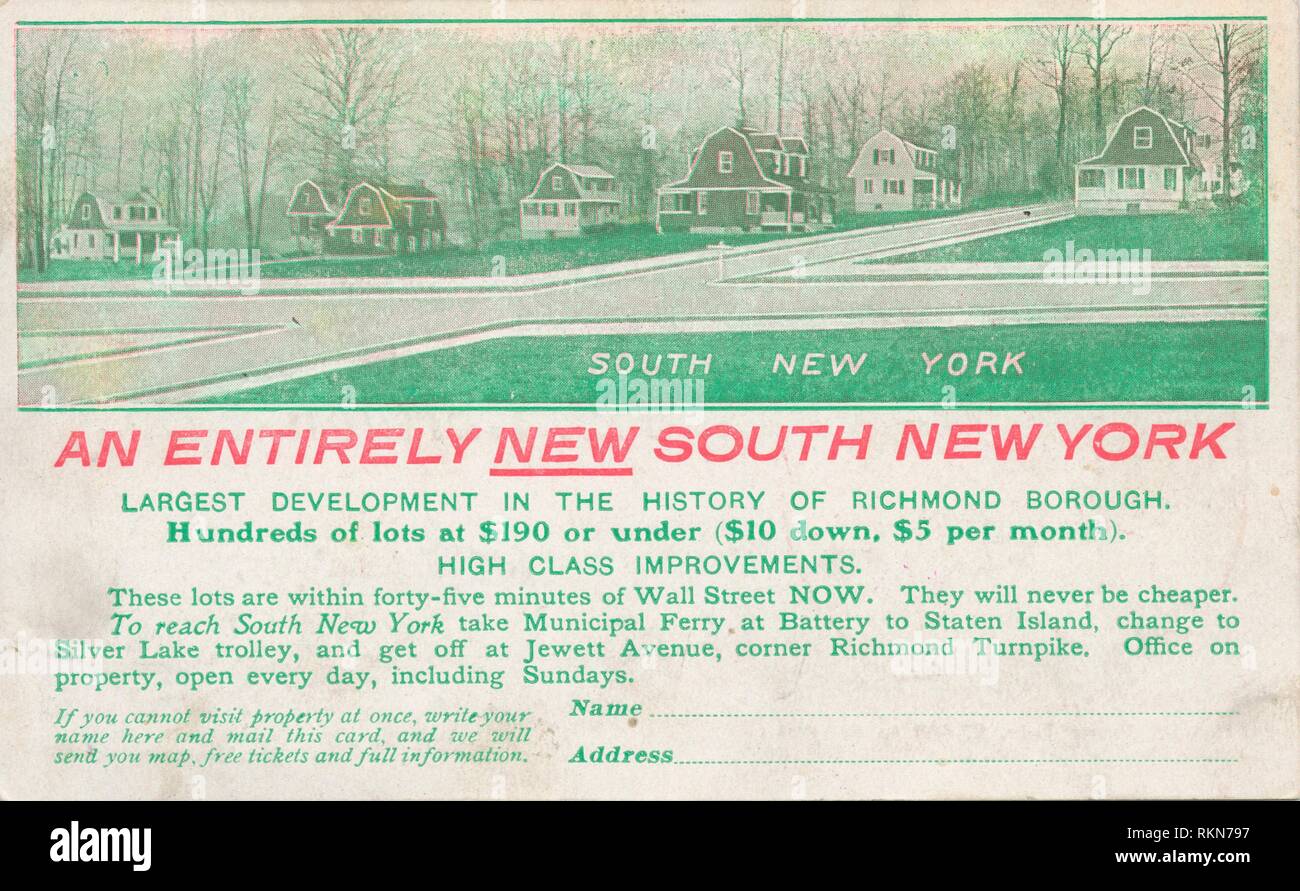 An Entirely New South New York (inset picture along top of homes on large lots Largest Development in the History of Richmond Borough, Hundreds of Stock Photo