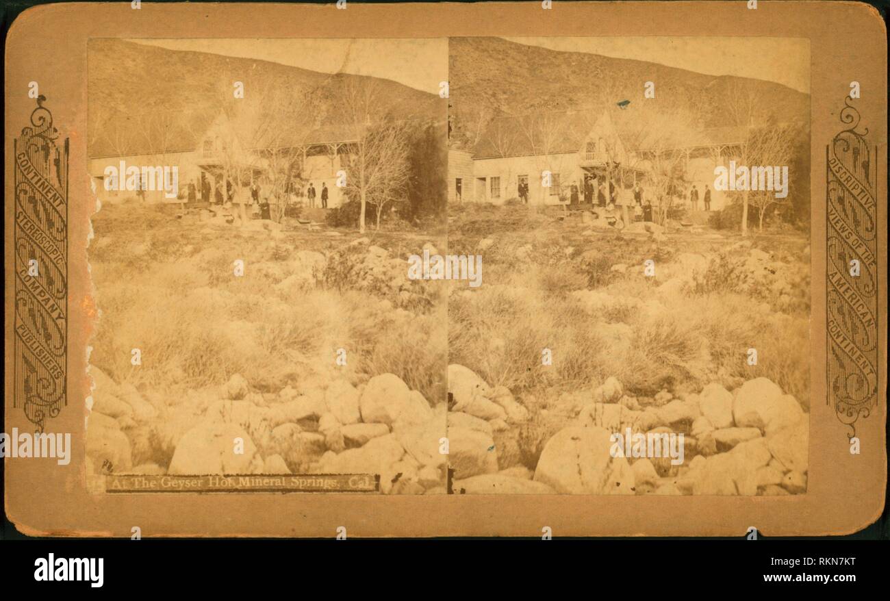At the Geyser, Hot Mineral Springs, Cal. Additional title: Descriptive views of the American Continent. Continent Stereoscopic Company Stock Photo