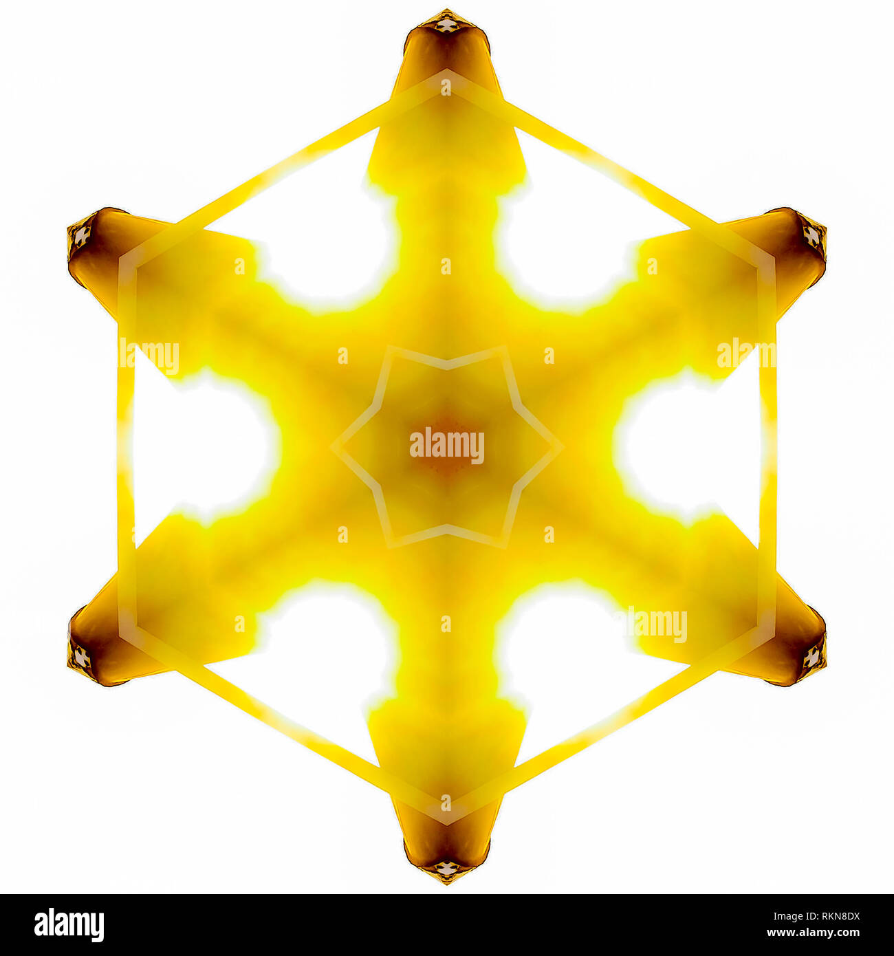 Silhouetted star shape with golden light leaks Stock Photo