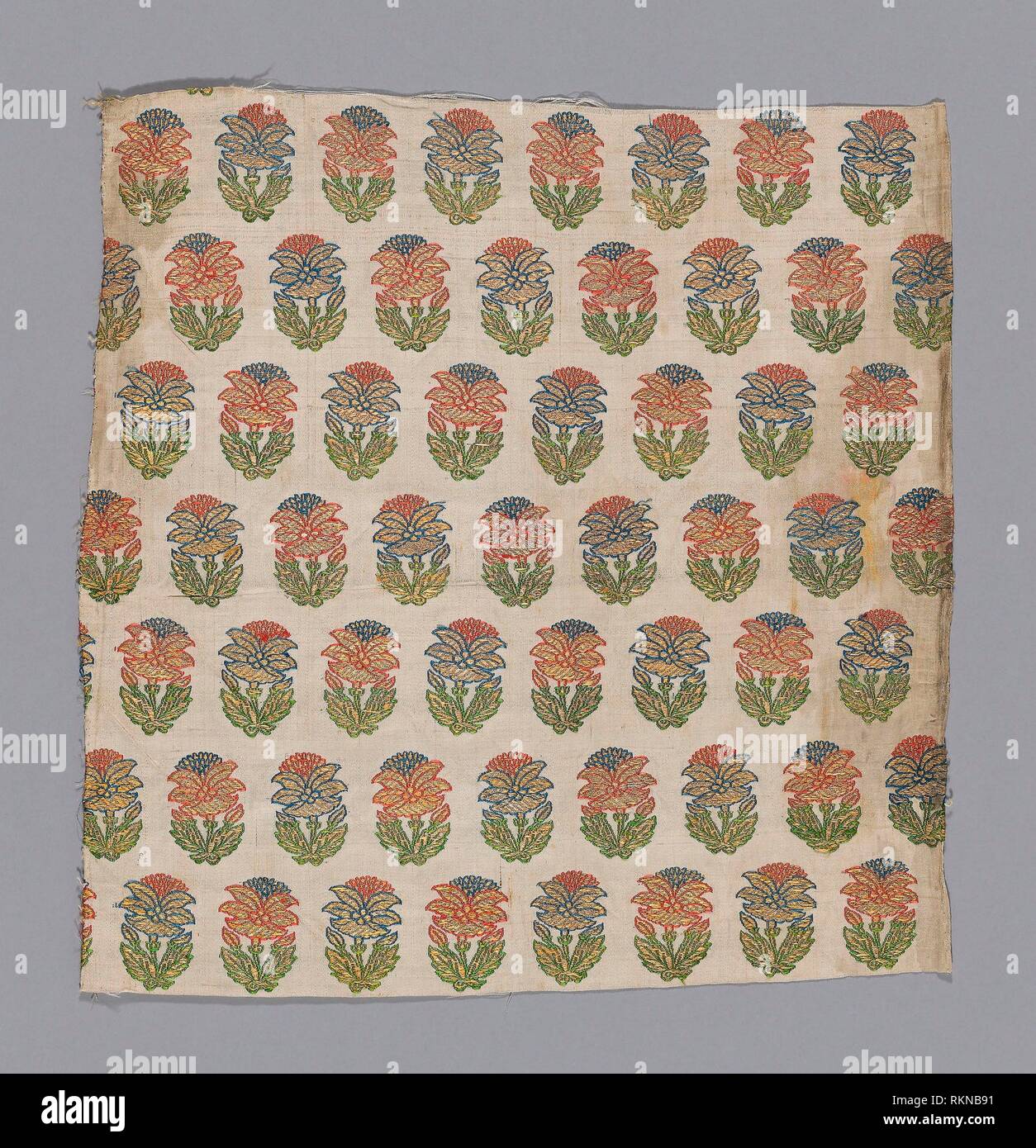 Fragment (Dress Fabric) - 19th century - Iran - Origin: Iran, Date: 1801–1900, Dimensions: 35.8 × 34.9 cm (14 1/8 × 13 3/4 in.) Stock Photo