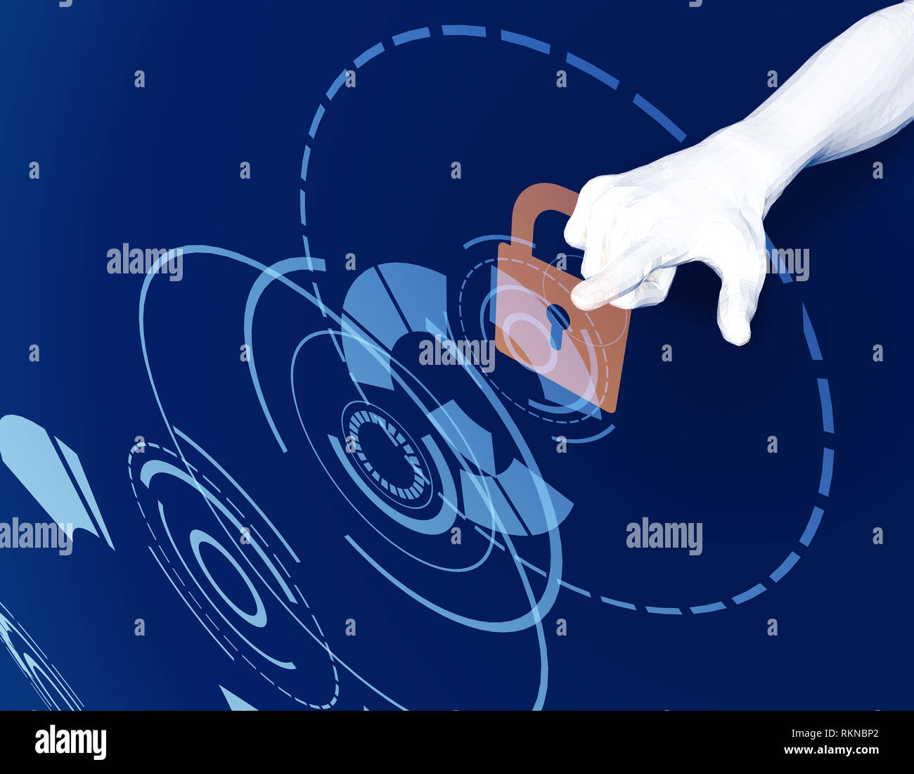 Smart finger and lock icon, network data transmission security Stock ...