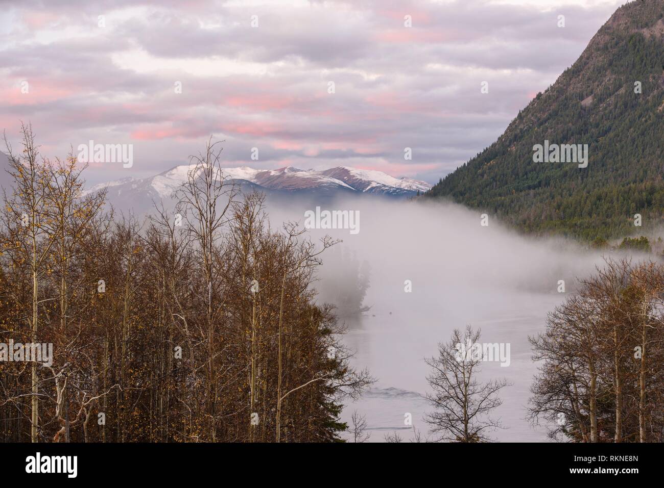 Dawn skies over the Chilko River, Chilcotin Wilderness, British Columbia, Canada. Stock Photo