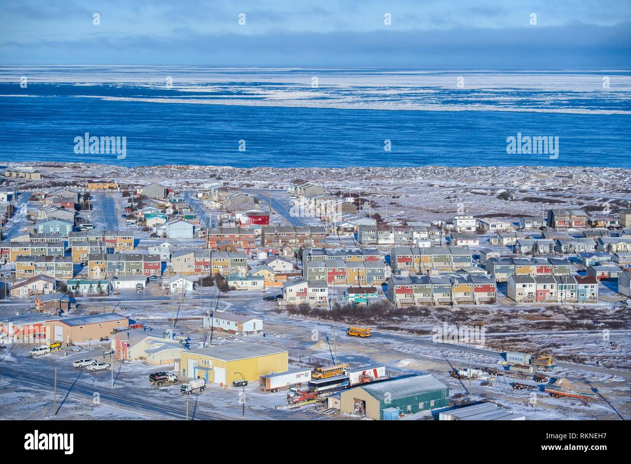 Town of Churchill from the air in early winter, Churchill, Manitoba