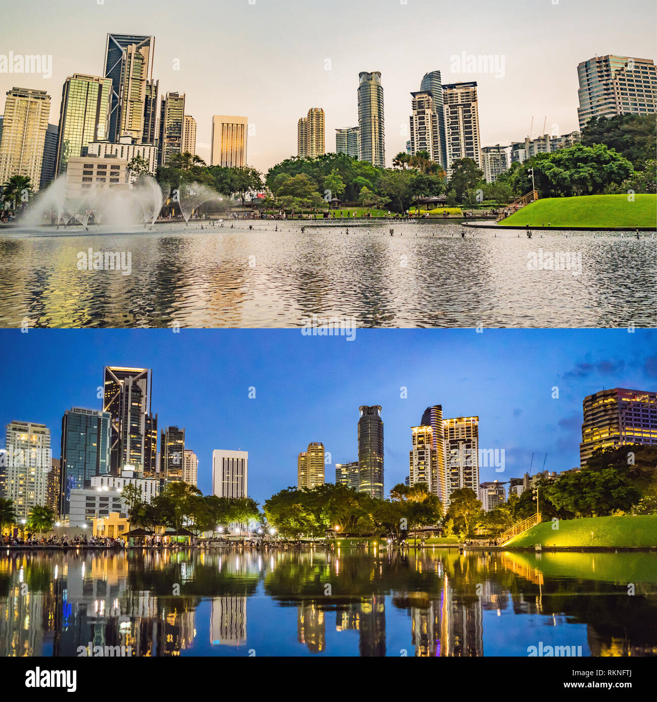 Lake In The Evening Near By Twin Towers With City On Background Kuala Lumpur Malaysia Morning Afternoon Evening Night Four Time Of Day Stock Photo Alamy