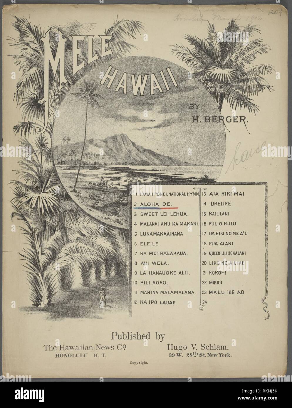 Aloha oe. Additional title Aloha oe! Aloha oe! Additional title Haa heo kauaina pali. Berger