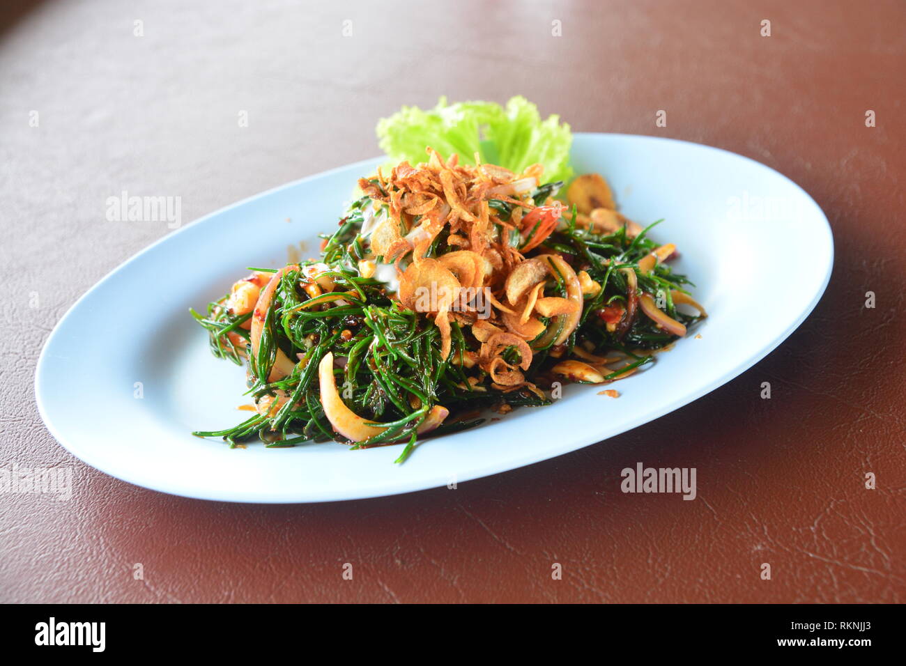 Spicy Shrimp Suaeda maritime,  Thai food Stock Photo