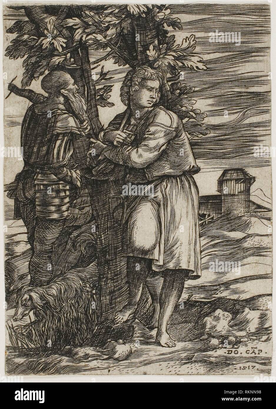 Shepherd and Old Warrior - 1517 - Domenico Campagnola Italian, c. 1500-1564