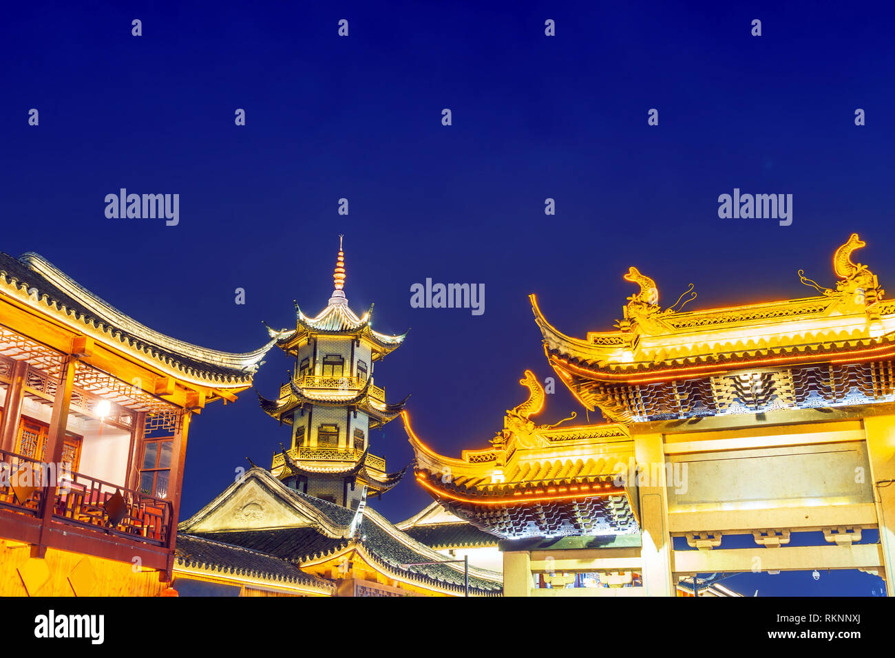 Zhouzhuang, Chinese ethnic style buildings and towers Stock Photo