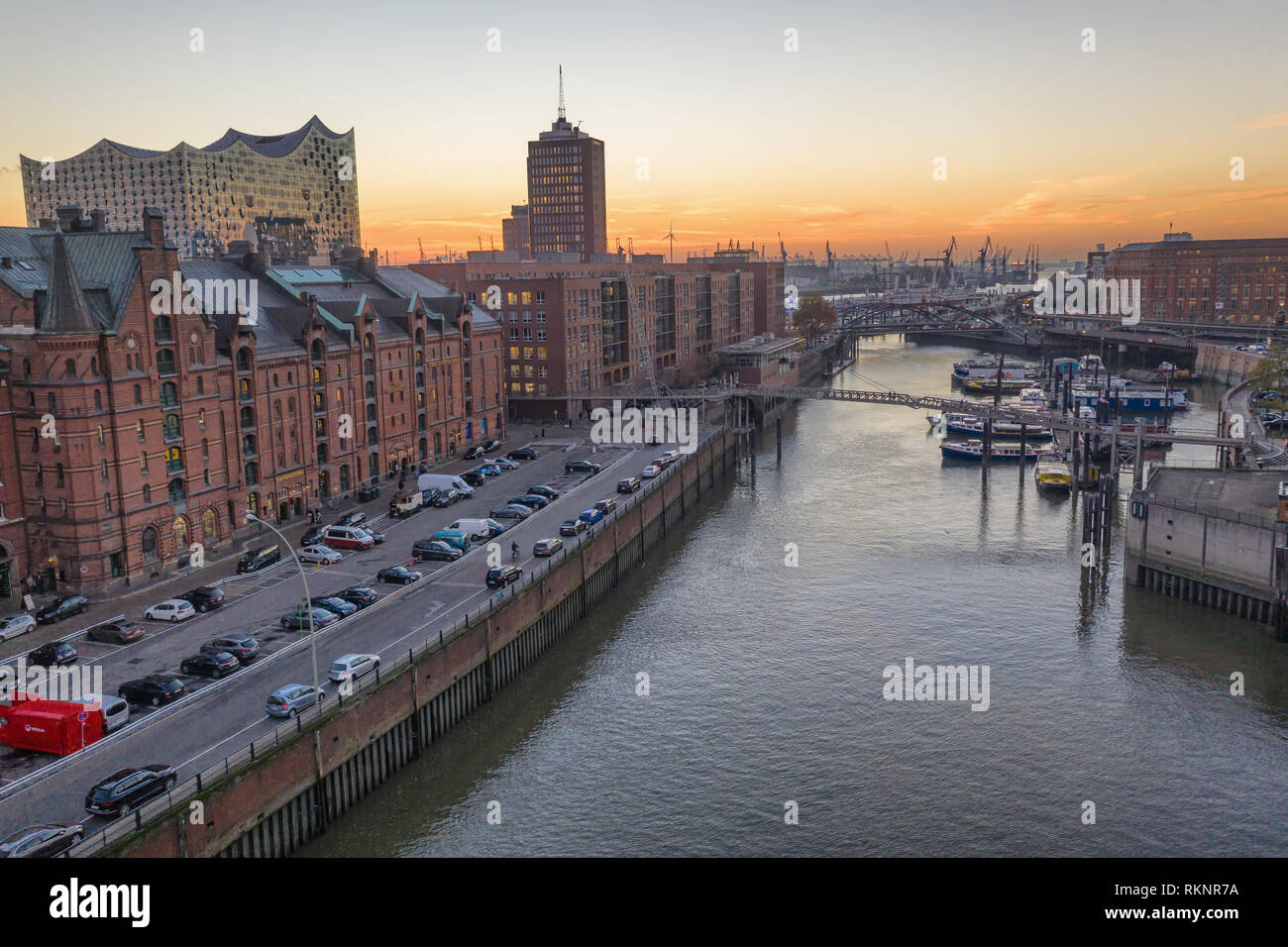 aerial view of Zollkanal in the Hafencity of Hamburg Stock Photo