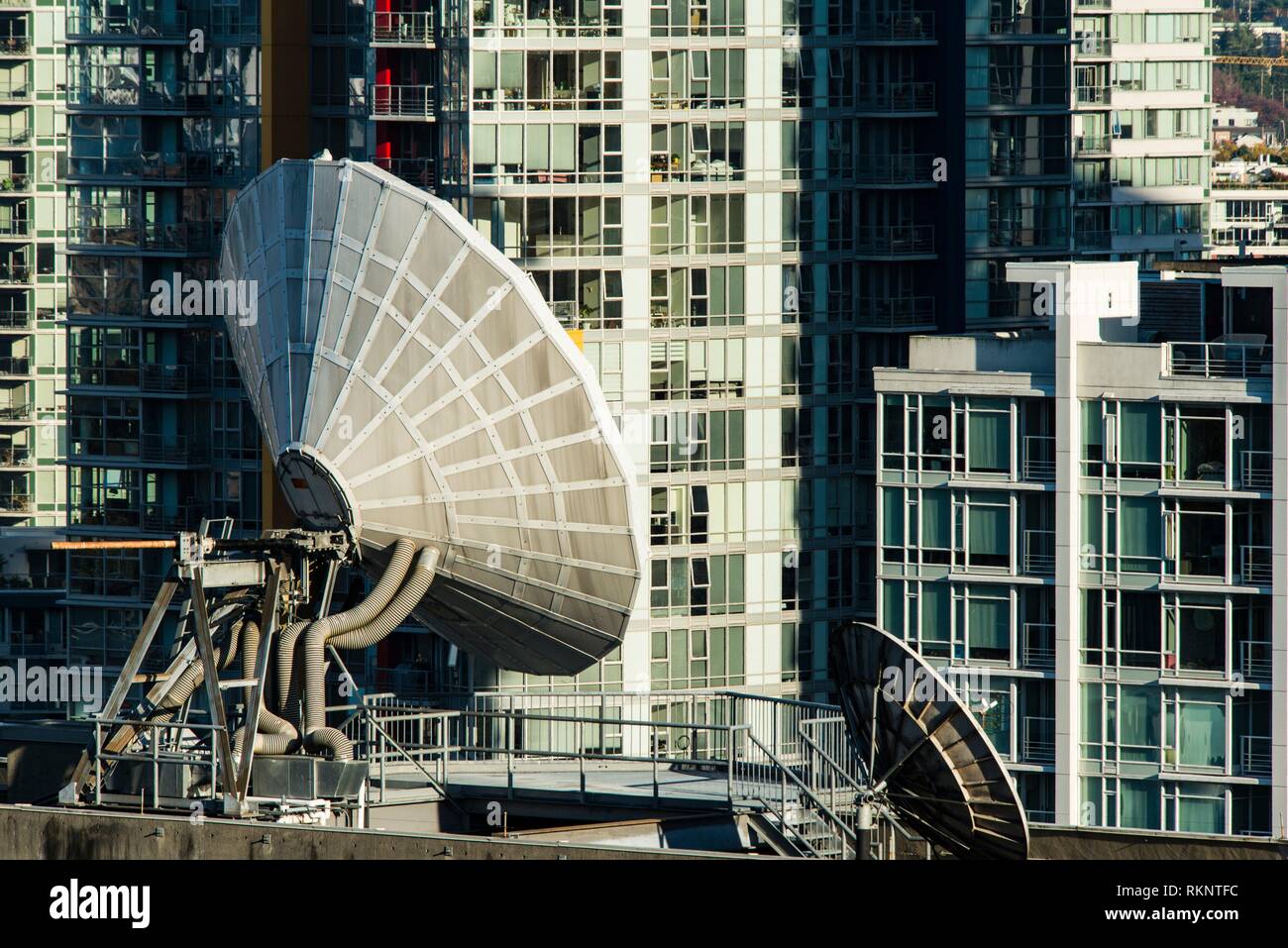 communications equipment on top of the CBC building in downtown