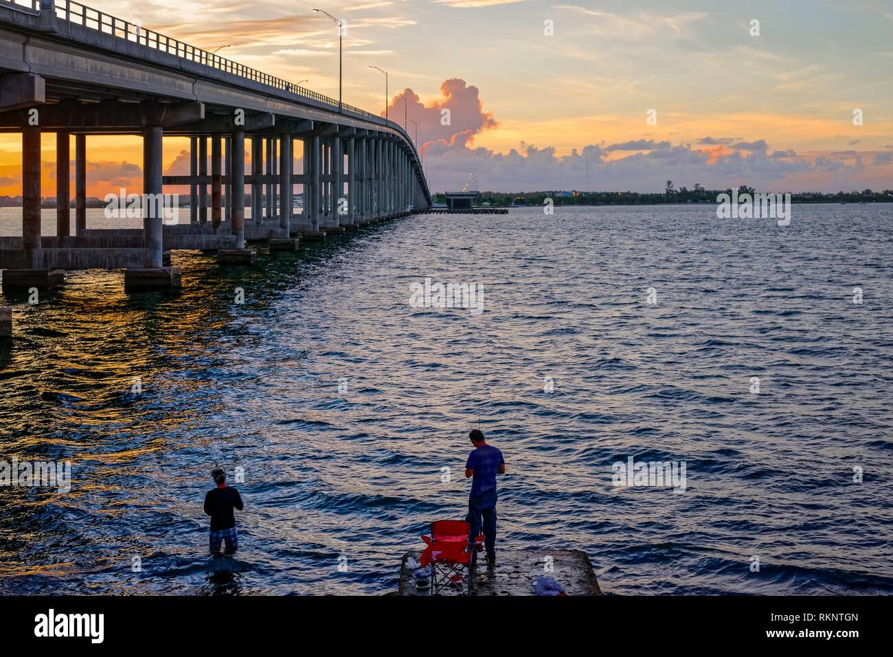 Fishing at Biscayne Bay. Miami. Florida. USA. Stock Photo