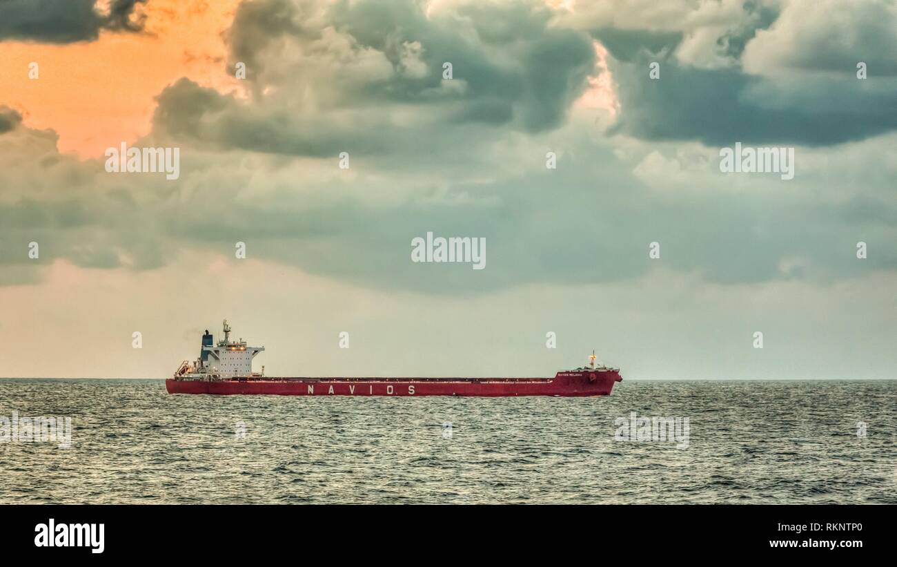 An ocean going cargo ship off the coast of northern Japan. Stock Photo