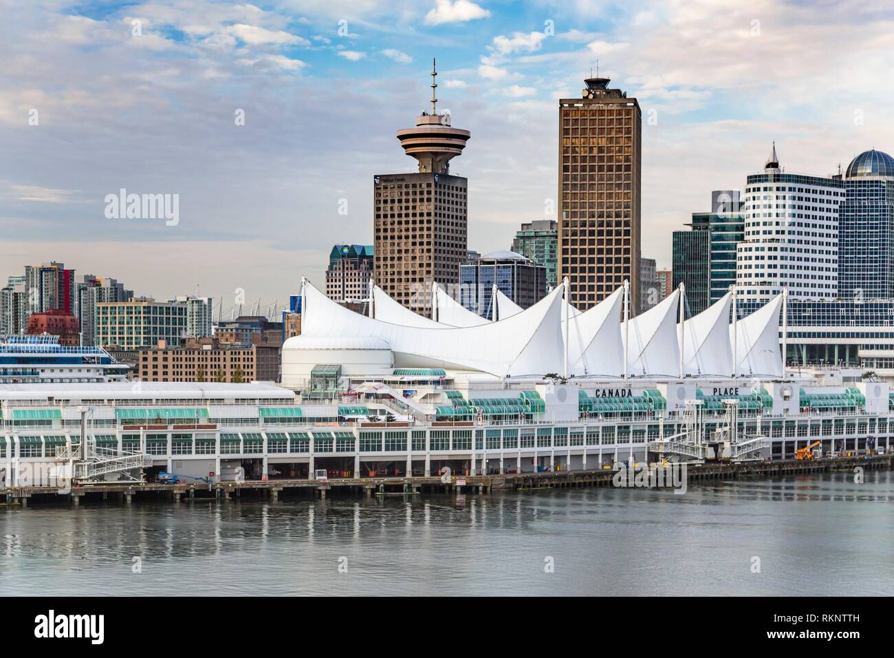 The cruise ship terminal Canada Place and port of Vancouver, British Columbia, Canada. Stock Photo