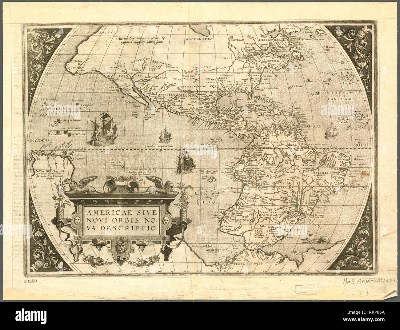 Americae Sive Novi Orbis Nova Descriptio Ortelius Abraham 1527 1598 Cartographer Maps Of 6909