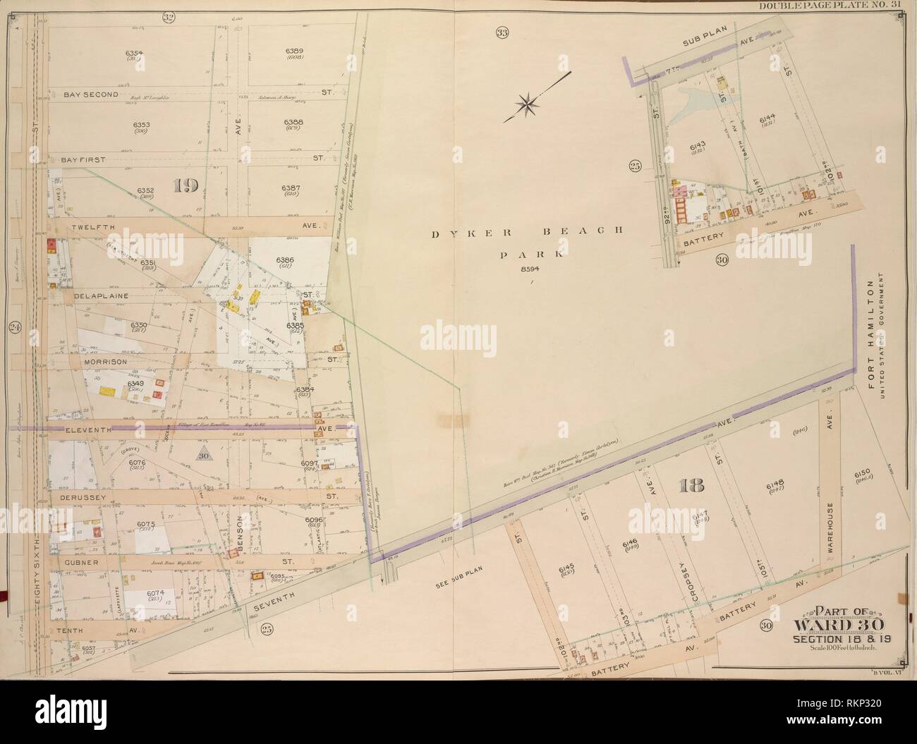 Brooklyn, Vol. 6, Double Page Plate No. 31; Part of Ward 30, Sections 18 & 19; [Map bounded by Bay Second St., Warehouse Ave., Battery Ave.; Stock Photo