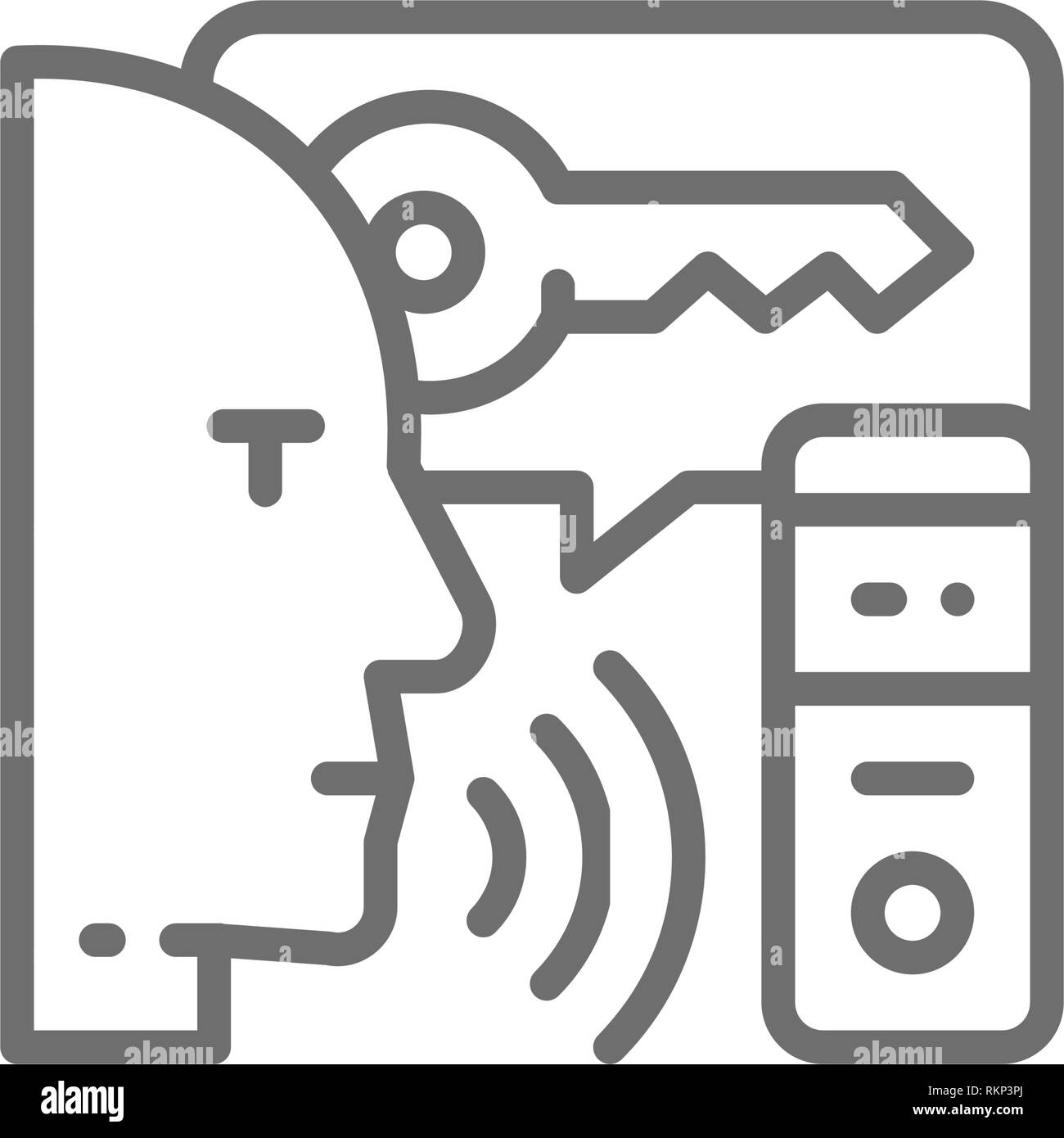 Man speaks key for voice assistance system, speech recognition line icon. Stock Vector