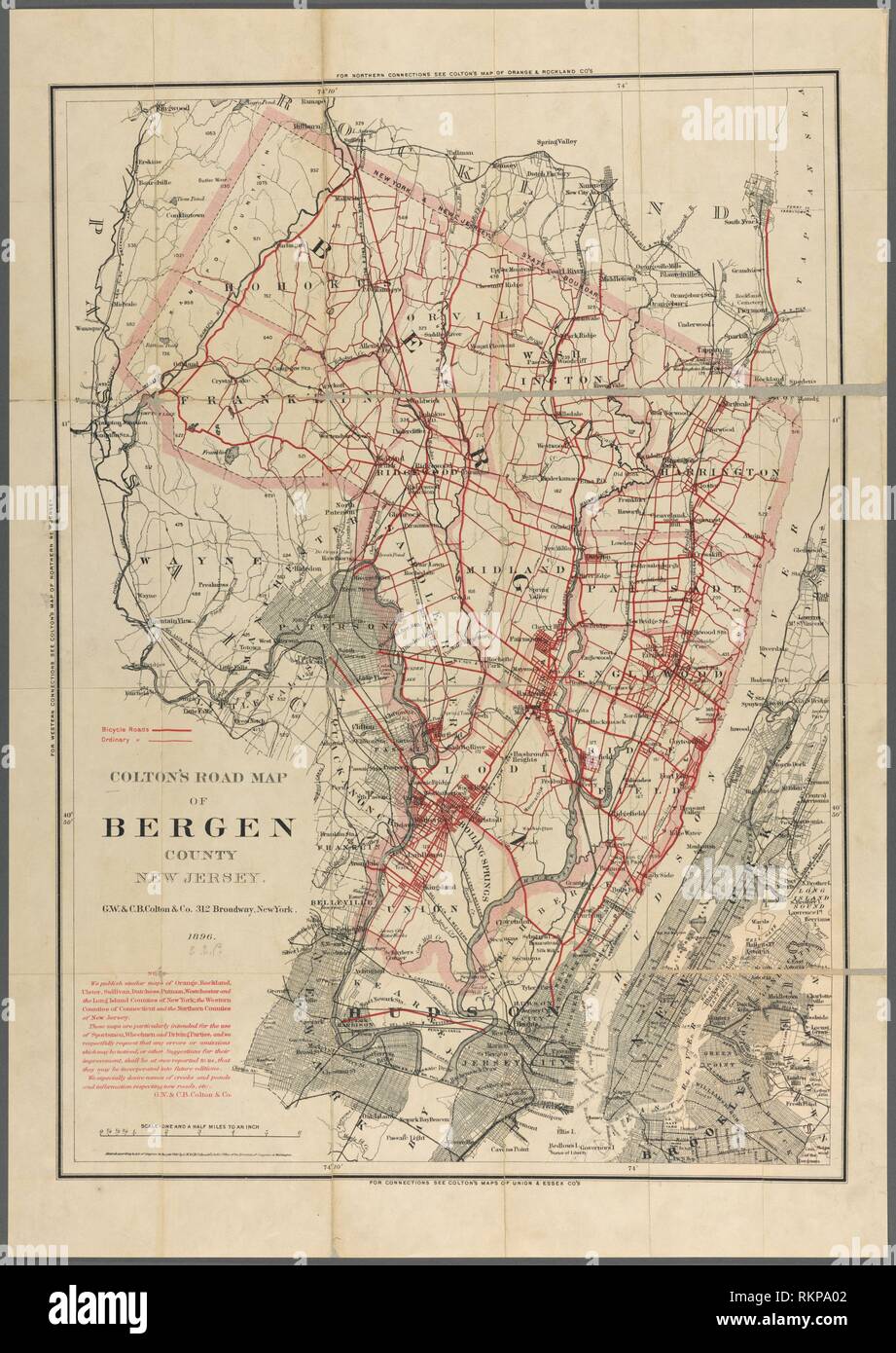 Colton S Road Map Of Bergen County New Jersey Additional Title Road Map Of Bergen County New Jersey Additional Title Bergen County New Jersey Stock Photo Alamy
