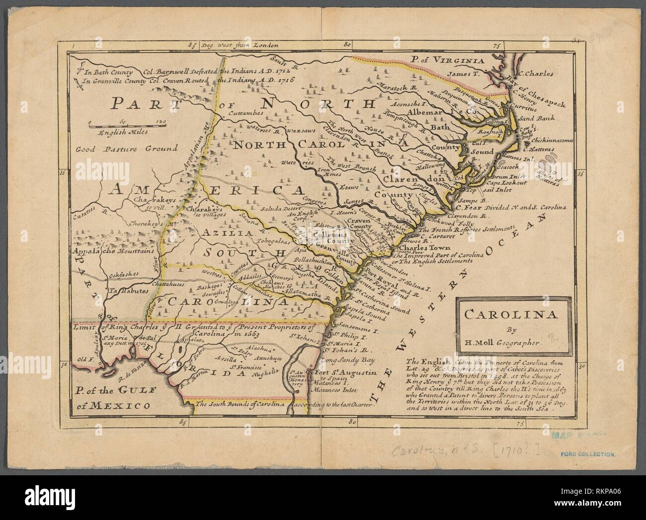 Map of georgia 1736 hi res stock - Carolina Moll Herman 1732 Creator Bowles John 1701 1779 Publisher Bowles Thomas 1694 1773 Publisher Maps Of North America Countries RKPA06