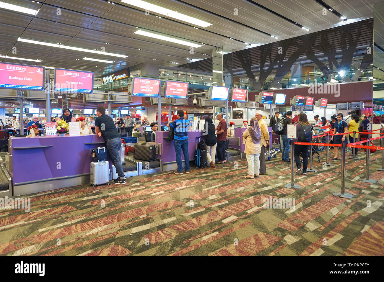 SINGAPORE AUGUST 28, 2016 Emirates checkin counters at Singapore