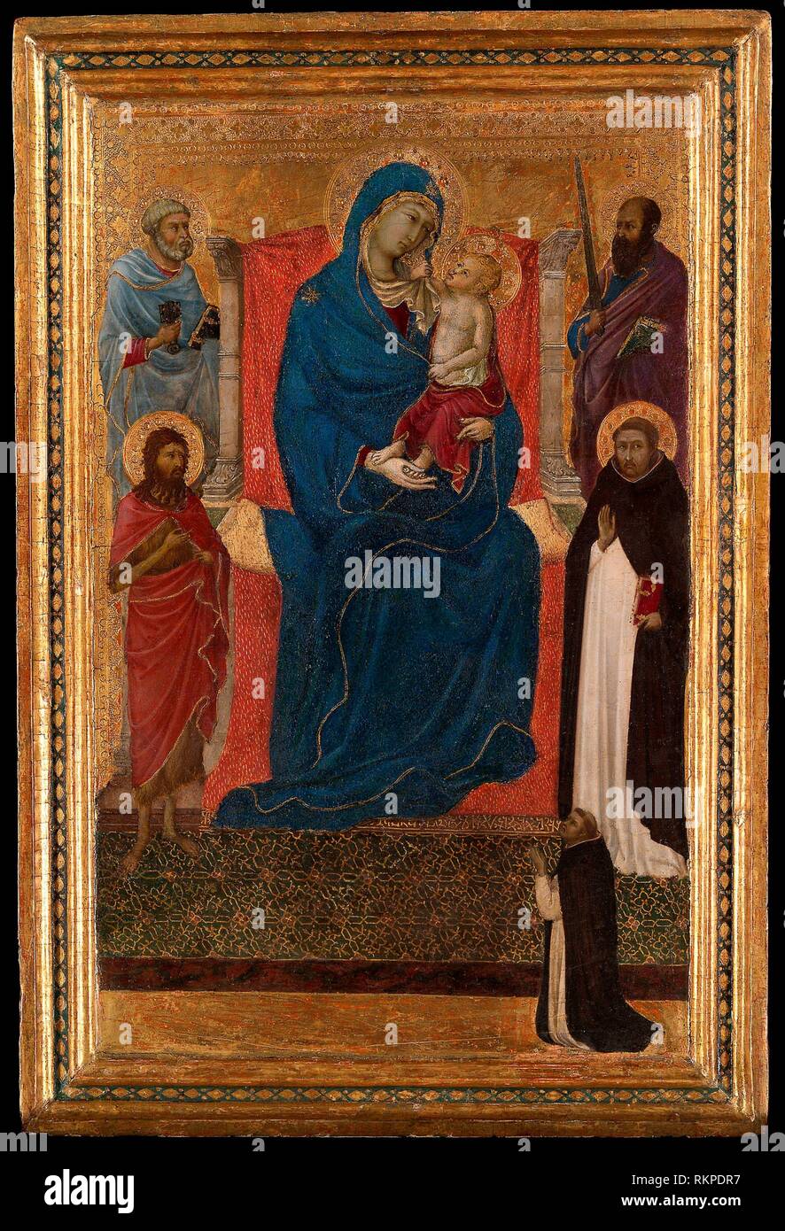 Virgin and Child Enthroned with Saints Peter, Paul, John the Baptist, and Dominic and a Dominican Supplicant - 1325/35 - Attributed to Ugolino di Stock Photo