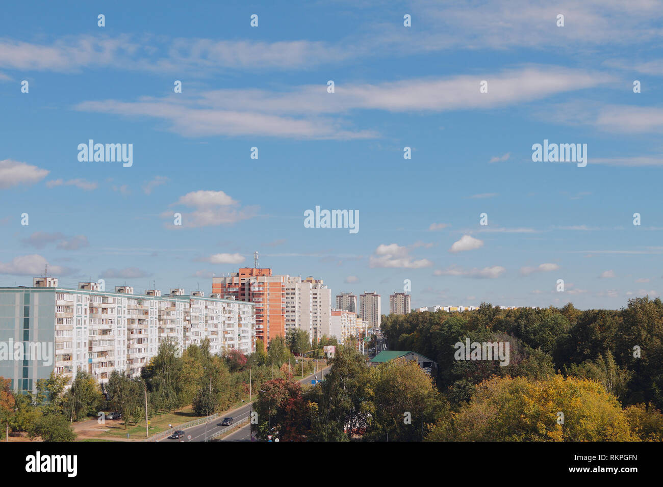Houses, street and wood. Kazan, Russia Stock Photo Alamy