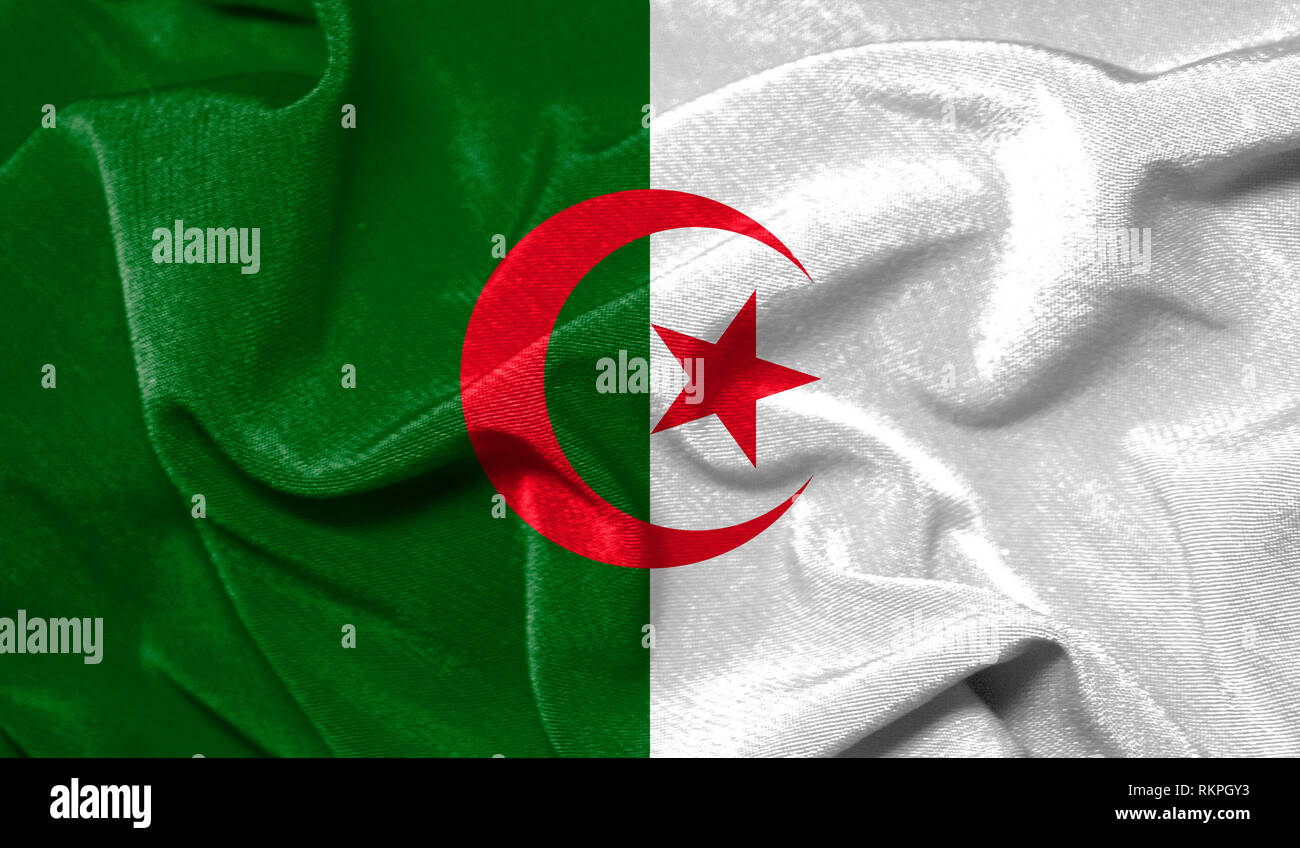 Realistic flag of Algeria on the wavy surface of fabric Stock Photo - Alamy