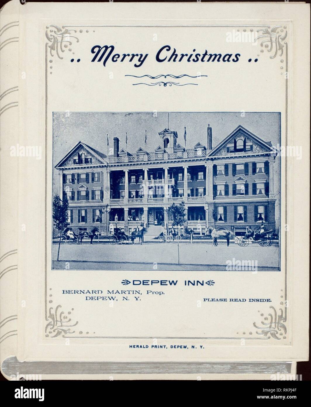 CHRISTMAS DINNER [held by] DEPEW INN [at] ""DEPEW, NY"" (HOTEL;). Buttolph, Frank, 18501924