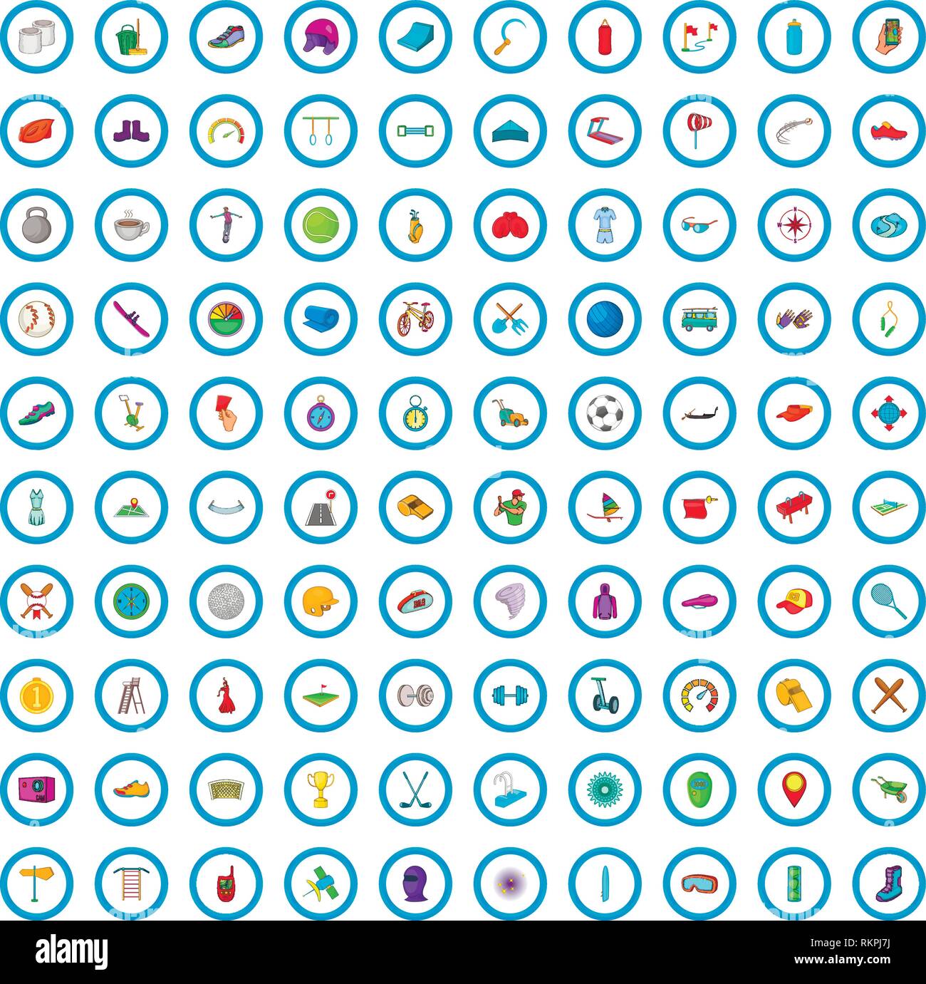 100 activity icons set, cartoon style Stock Vector