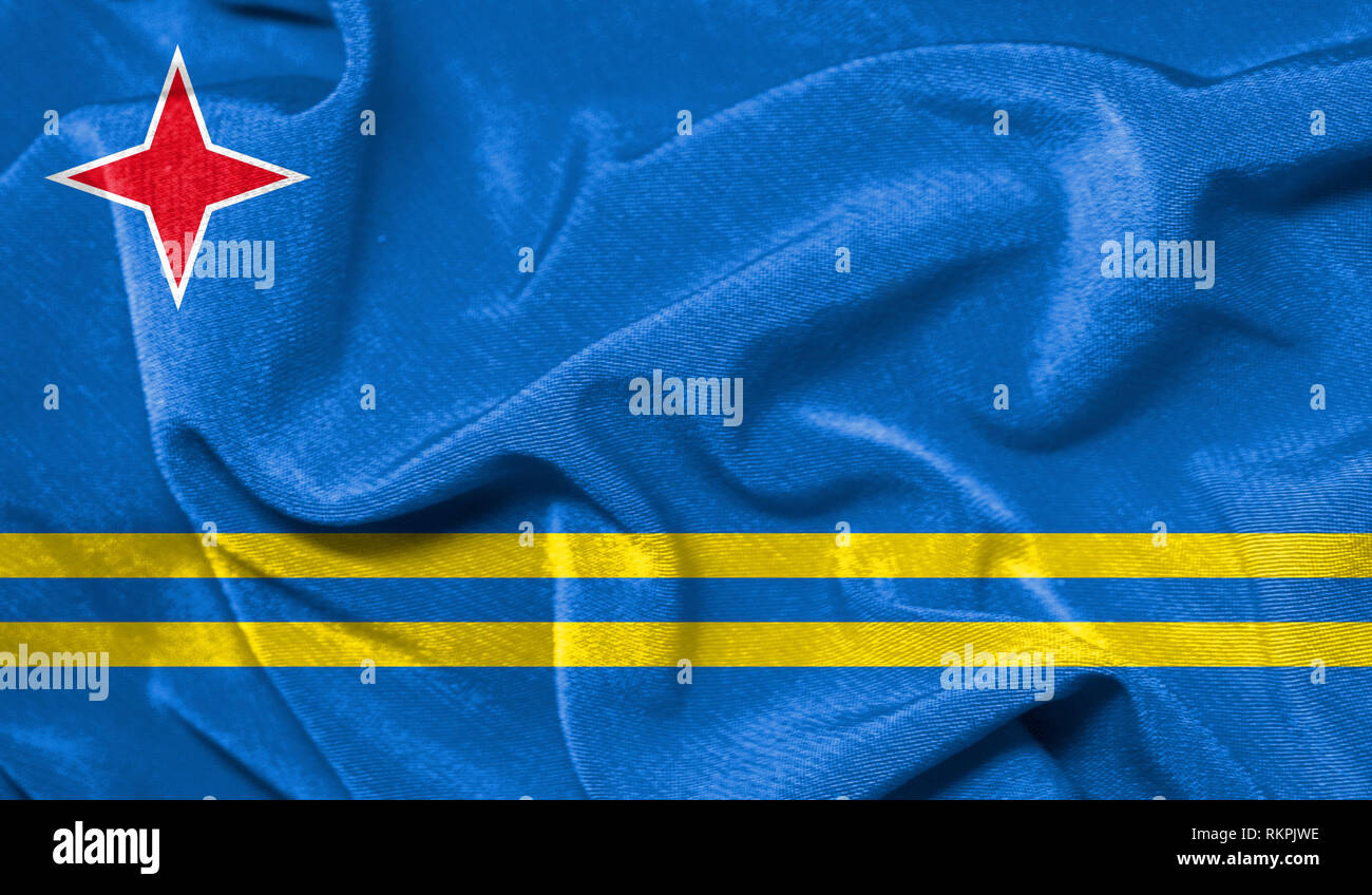 Realistic flag of Aruba on the wavy surface of fabric Stock Photo - Alamy