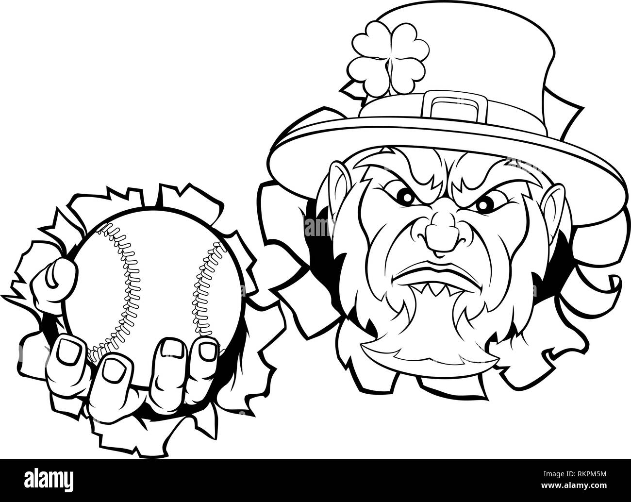 Leprechaun Baseball Mascot Ripping Background Stock Vector