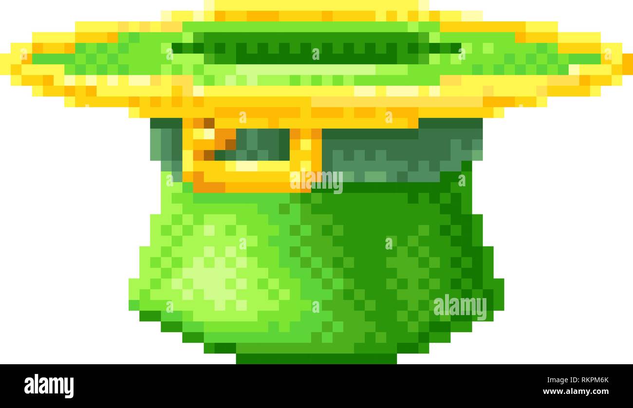 Leprechaun Hat St Patricks Day Pixel Art Icon Stock Vector