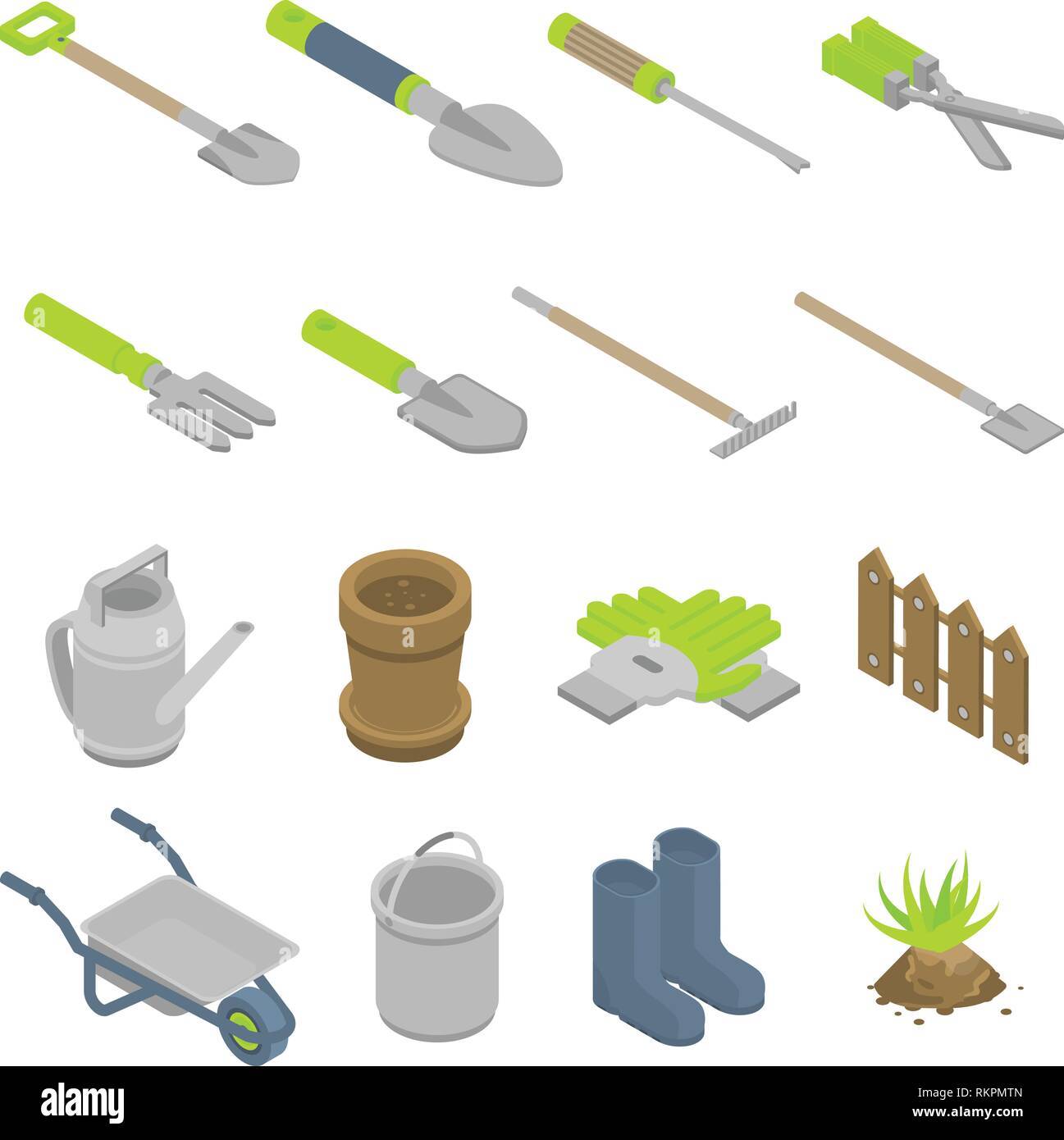 Gardening tools icons set, isometric style Stock Vector