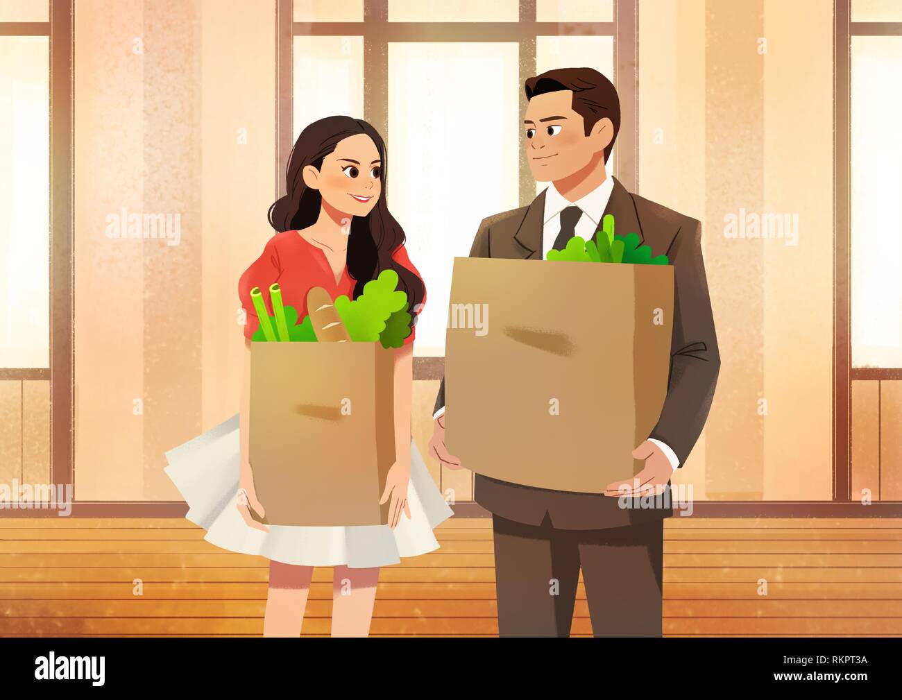 Vector Couple Shopping Cartoon Style Illustration 002 Stock Vector Image And Art Alamy 3583