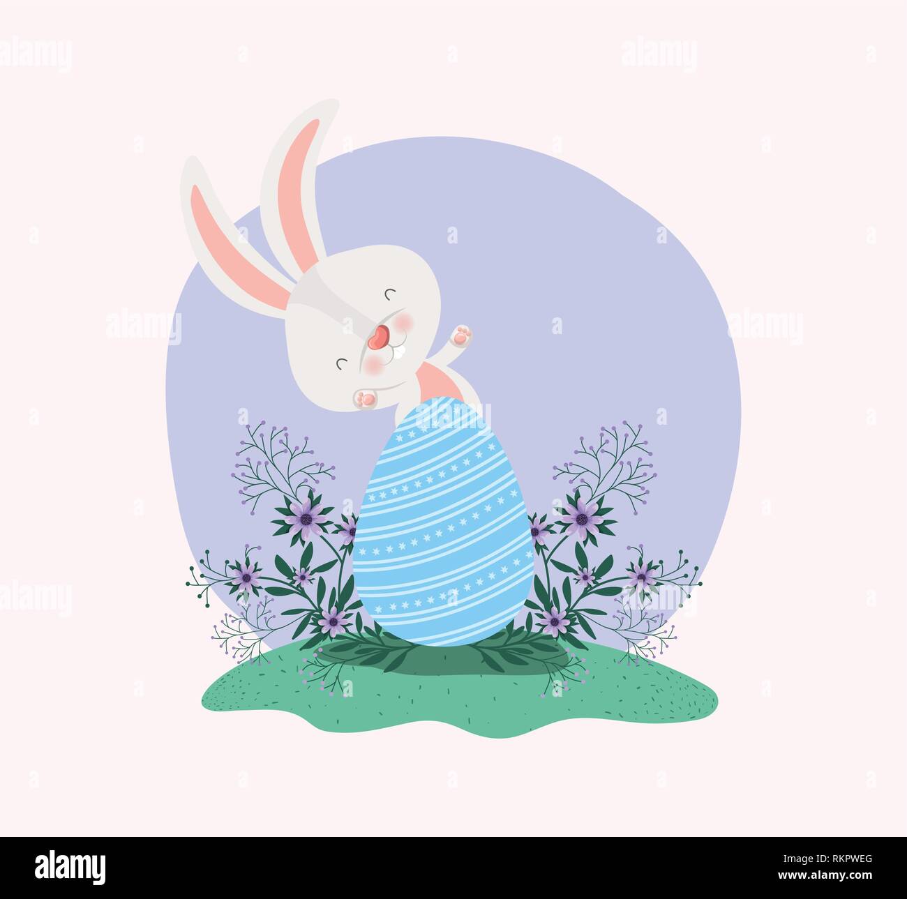 cute rabbit with egg painted and flowers in the garden Stock Vector ...