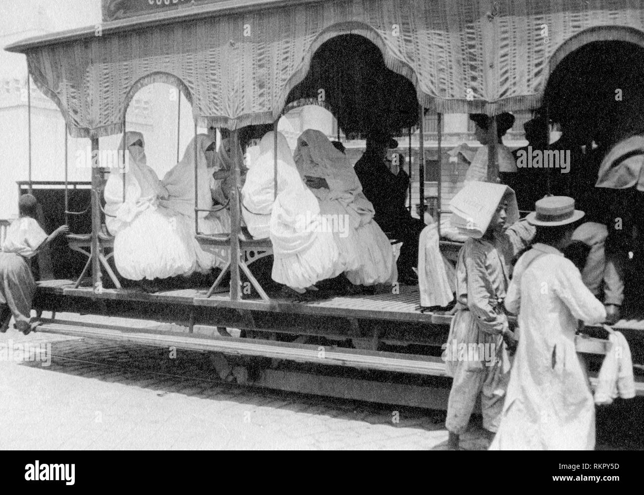algeri, women, tram, 1910 Stock Photo