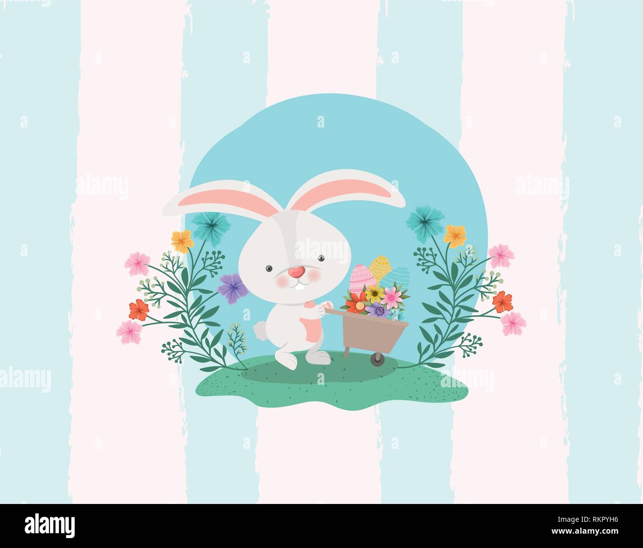rabbit and wheelbarrow with flowers in the garden Stock Vector Image