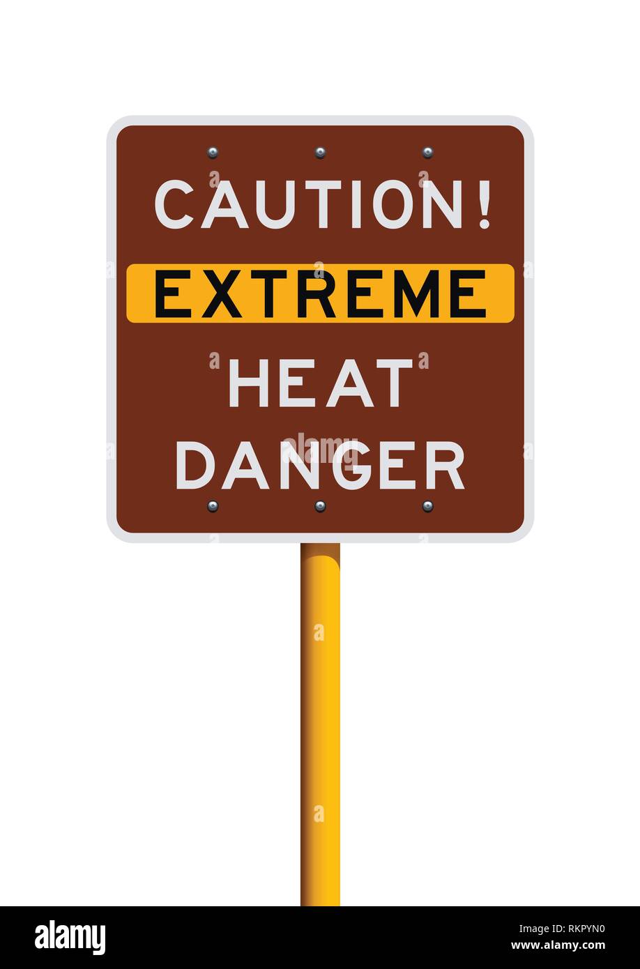 Vector illustration of the Caution Extreme Heat Danger brown road sign Stock Vector