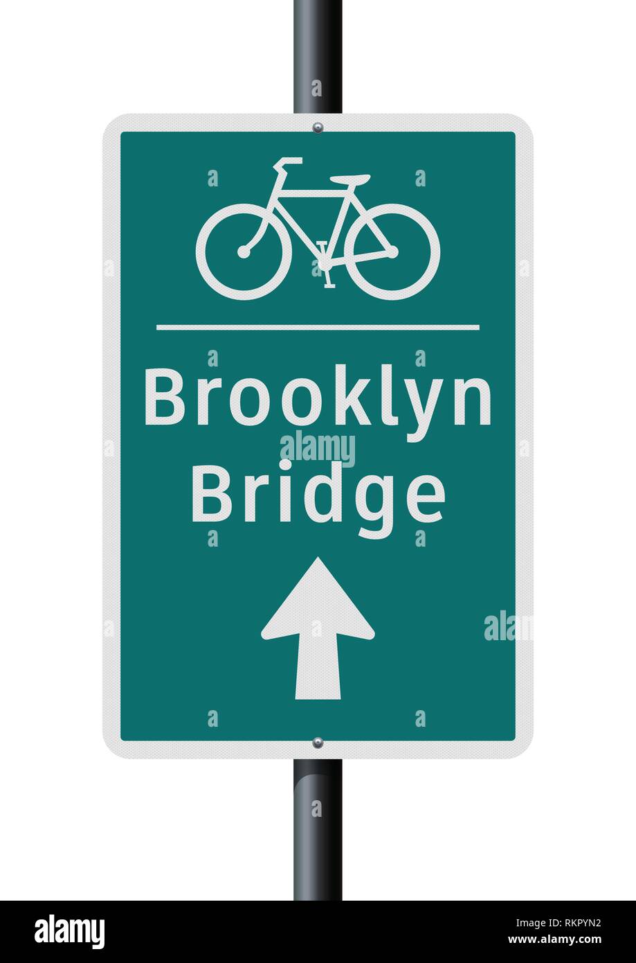 Vector illustration of the Brooklyn Bridge bicycle direction green road sign Stock Vector
