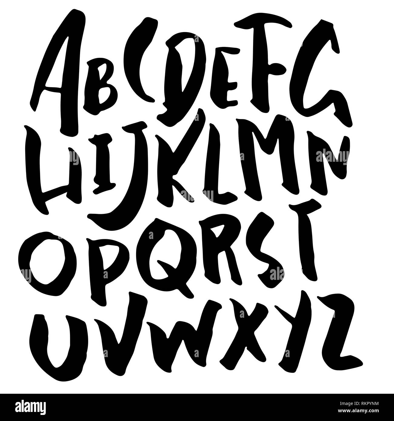 Simple alphabet letters. Handdrawn grunge ink font. Vector illustration ...