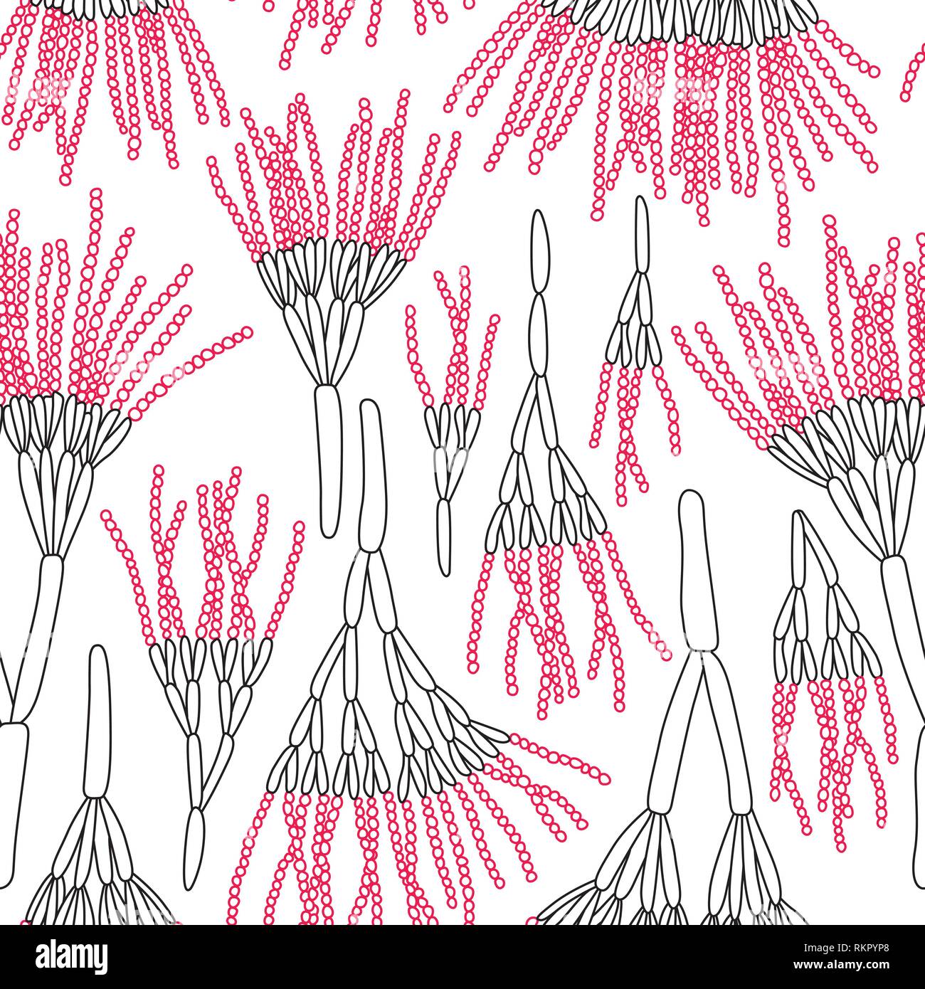 Fungus Penicillium Hand Drawn Line Seamless Pattern on White Stock Vector