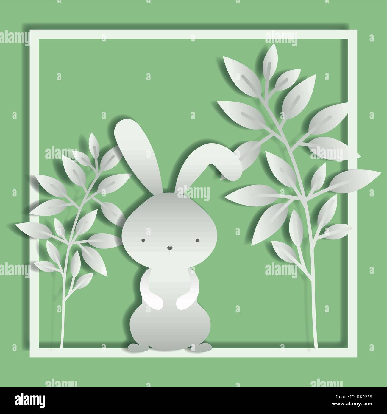 square frame with leafs and easter rabbit Stock Vector Image & Art - Alamy
