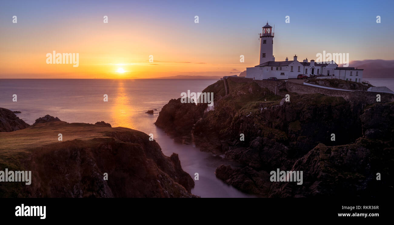 Sunrise view of the iconic lighthouse on Fanad Head, County Donegal, Ireland. Stock Photo