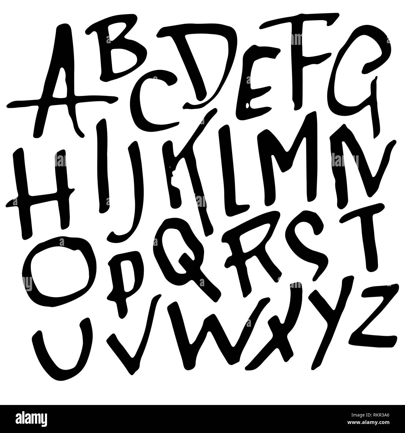 Simple alphabet letters. Handdrawn grunge ink font. Vector illustration ...