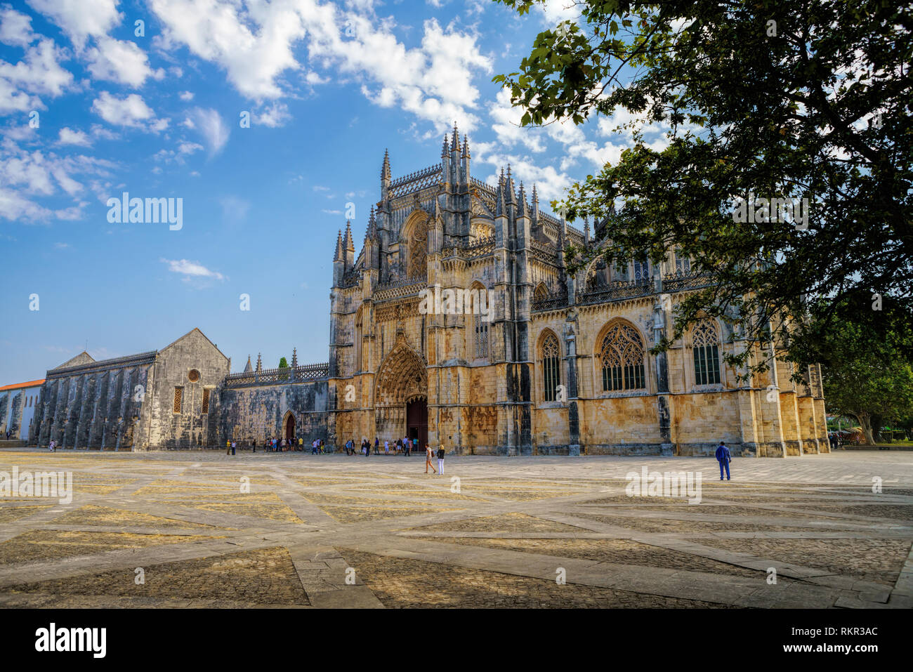 Medieval Batalha Monastery in Batalha, Portugal, a prime example of Portuguese Gothic architecture, UNESCO World Heritage site, started in 1386 but ne Stock Photo