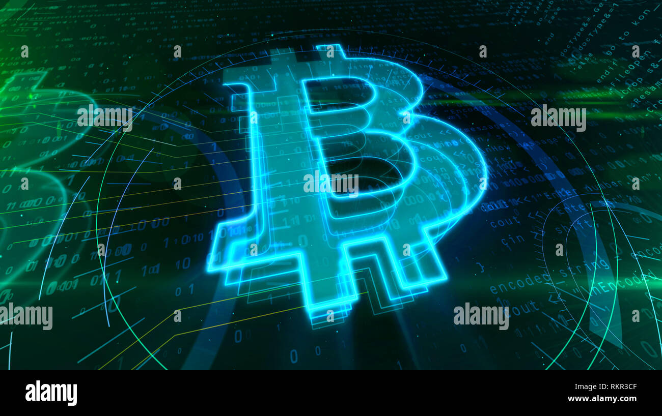 Bitcoin logo abstract concept. Cryptocurrency mining icon on digital  background 3D illustration Stock Photo - Alamy